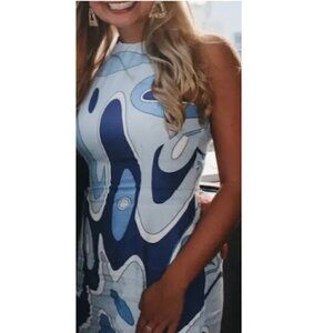 SARA BATTAGLIA Abstract Tank Dress in Blue Size IT 40 // US 4